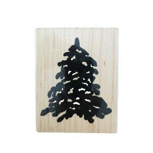 Vintage 1996 Print Works Christmas Pine Tree Mounted Rubber Stamp Wooden Block